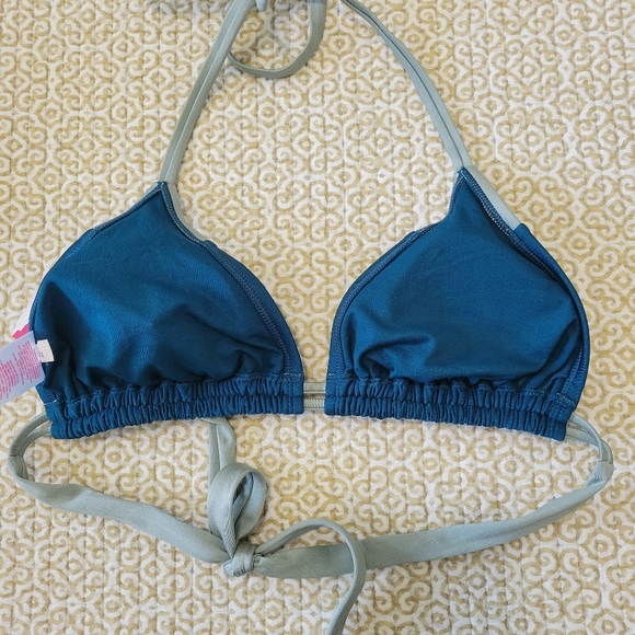Xhilaration Metallic Triangle Bikini Top D/DD Dark Teal & Silver NWT - Picture 7 of 9